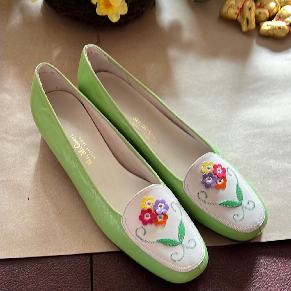 Mr McCourt of Grosse Pointe Green Floral Embroidered Women's Shoes